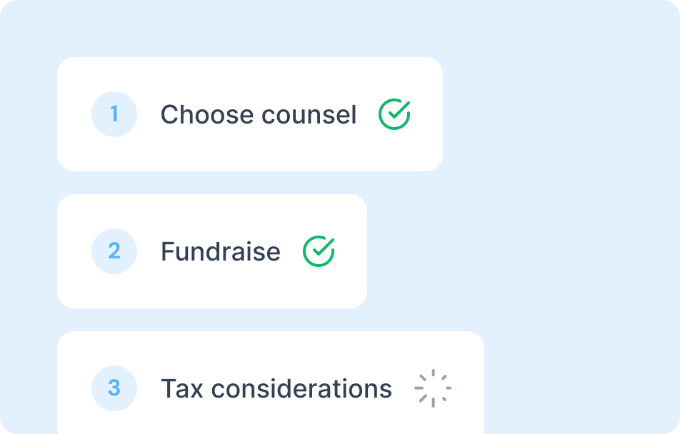 Diagram outlining the various steps in token launch preparation, such as choosing legal counsel, fundraising, and addressing tax considerations.