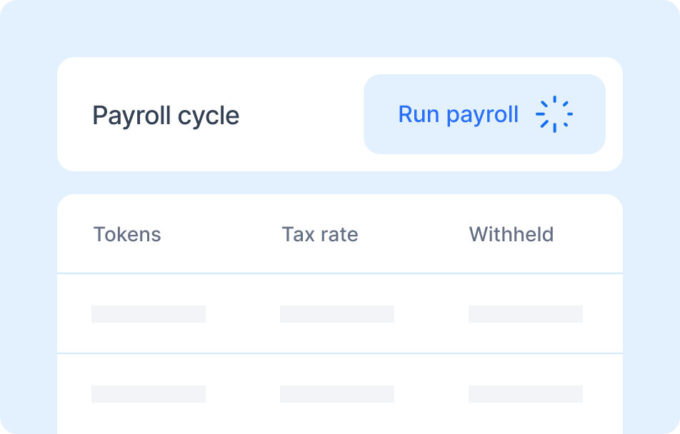 Close-up view of the app displaying the feature for running global payroll for employees.